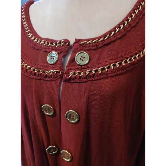 Burgundy sz 2x Gold Chain Trim Button Front Cardigan Sweater Womens Large Formal - Picture 2 of 11